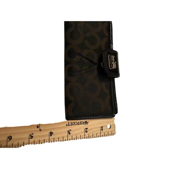 Coach Black Signature C Wallet Accordion Style Patent Leather Trim Logo Snap - Picture 5 of 5